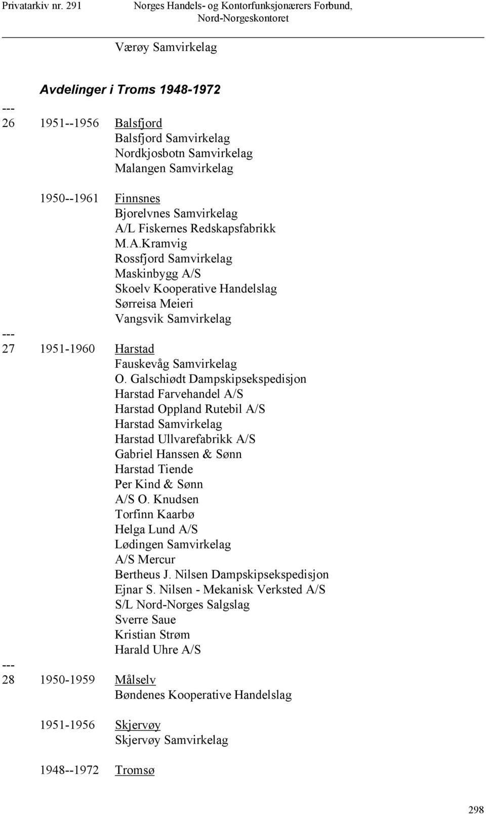 Galschiødt Dampskipsekspedisjon Harstad Farvehandel A/S Harstad Oppland Rutebil A/S Harstad Samvirkelag Harstad Ullvarefabrikk A/S Gabriel Hanssen & Sønn Harstad Tiende Per Kind & Sønn A/S O.