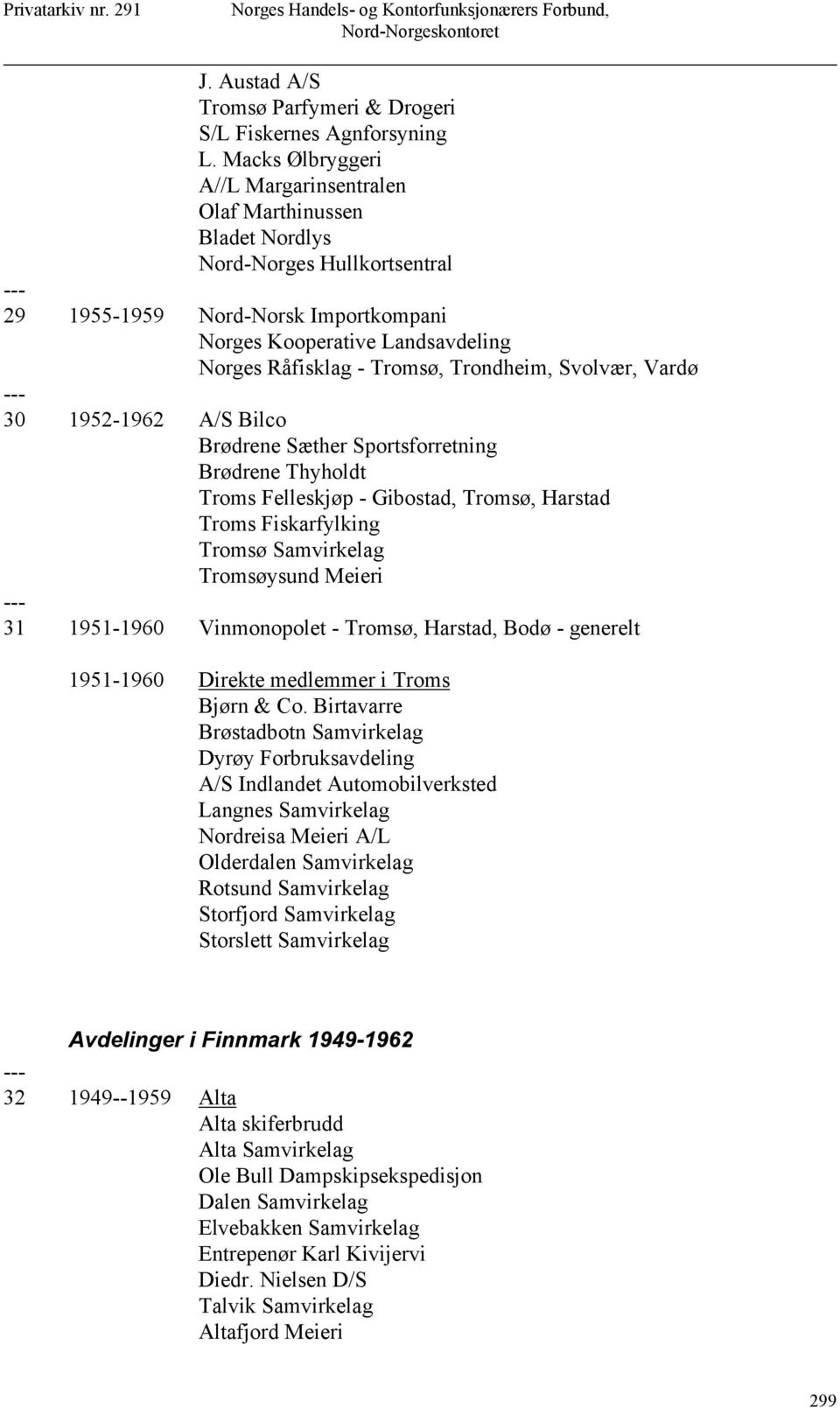 Trondheim, Svolvær, Vardø 30 1952-1962 A/S Bilco Brødrene Sæther Sportsforretning Brødrene Thyholdt Troms Felleskjøp - Gibostad, Tromsø, Harstad Troms Fiskarfylking Tromsø Samvirkelag Tromsøysund