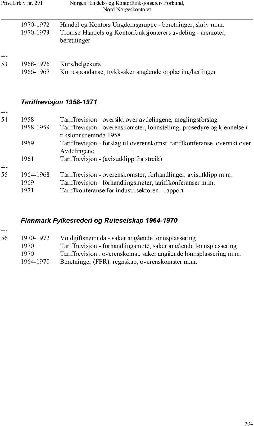 m. 1970-1973 Tromsø Handels og Kontorfunksjonærers avdeling - årsmøter, beretninger 53 1968-1976 Kurs/helgekurs 1966-1967 Korrespondanse, trykksaker angående opplæring/lærlinger Tariffrevisjon