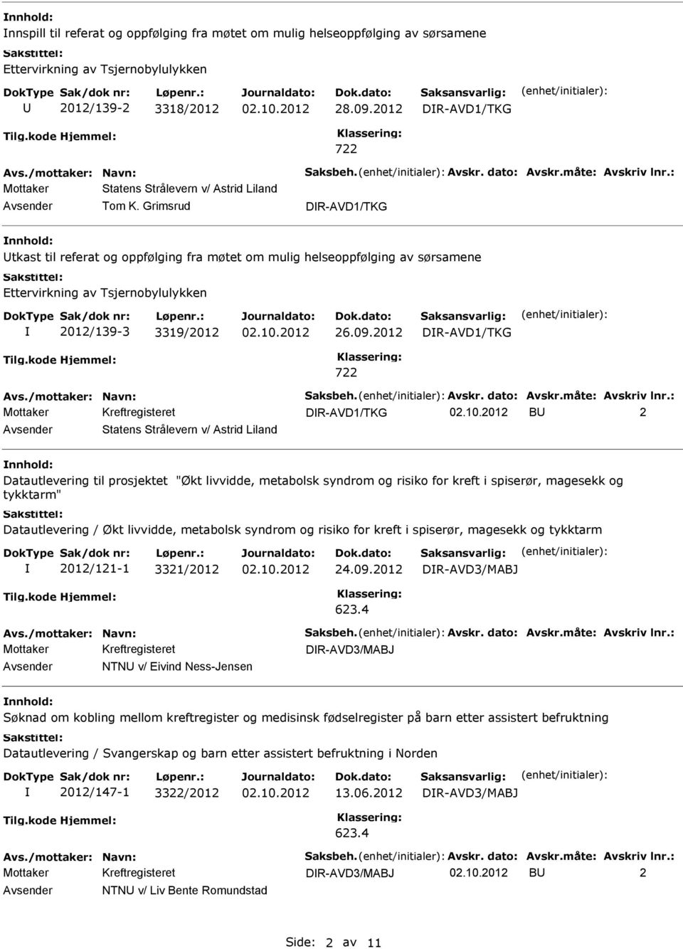 Grimsrud DR-AVD1/TKG tkast til referat og oppfølging fra møtet om mulig helseoppfølging av sørsamene Ettervirkning av Tsjernobylulykken 2012/139-3 3319/2012 26.09.