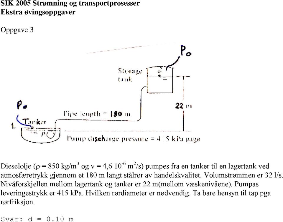 Volumstrømmen er l/s. Niåforskjellen mellom lagertank og tanker er m(mellom æskeniåene).