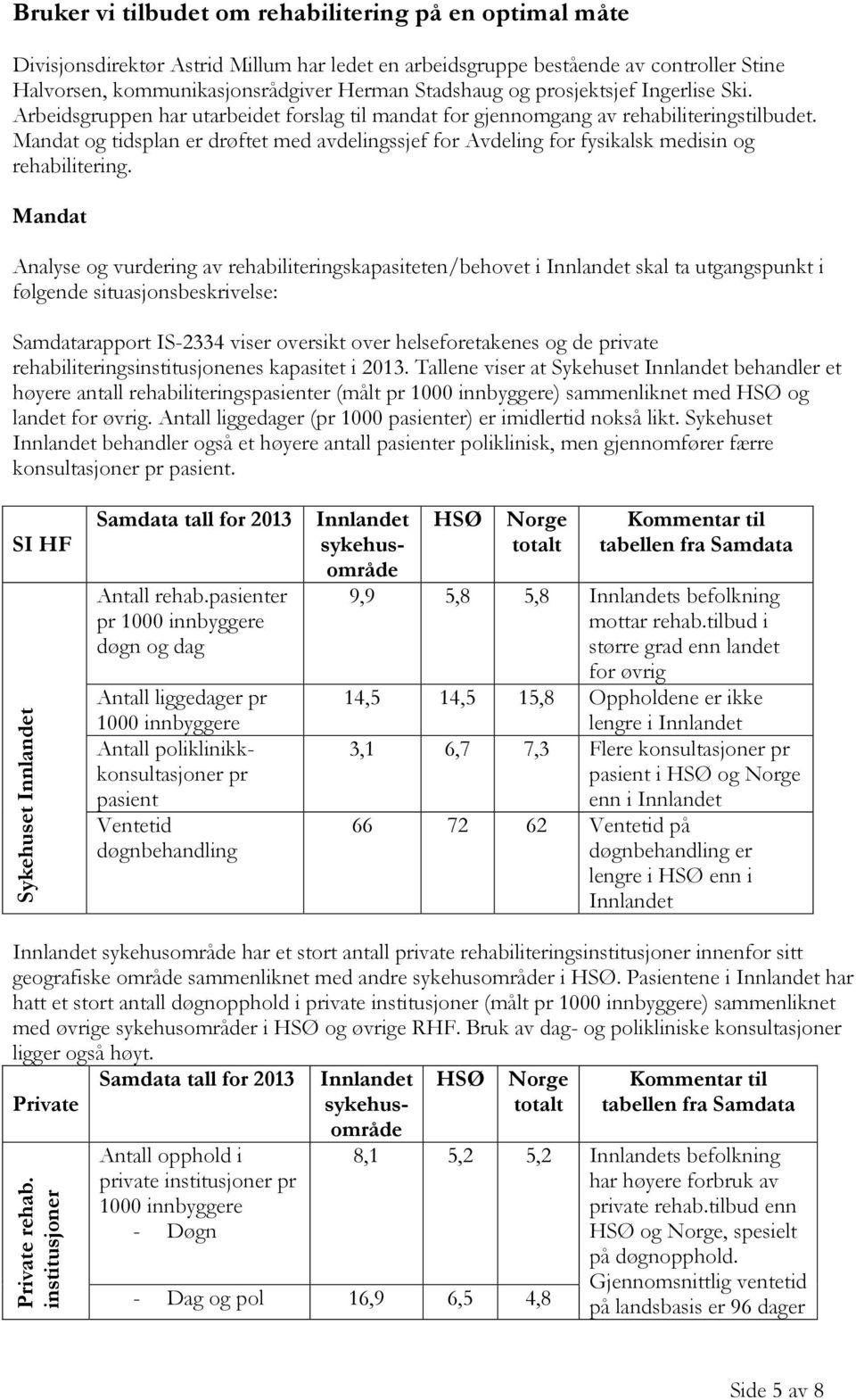 Mandat og tidsplan er drøftet med avdelingssjef for Avdeling for fysikalsk medisin og rehabilitering.