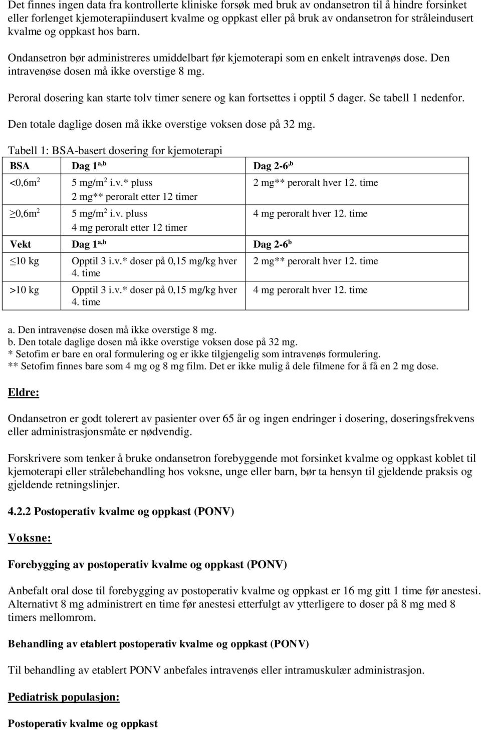 Peroral dosering kan starte tolv timer senere og kan fortsettes i opptil 5 dager. Se tabell 1 nedenfor. Den totale daglige dosen må ikke overstige voksen dose på 32 mg.