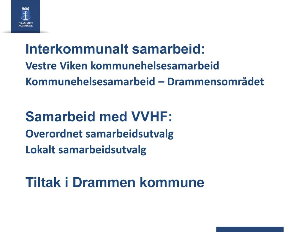 Drammensområdet Samarbeid med VVHF: Overordnet
