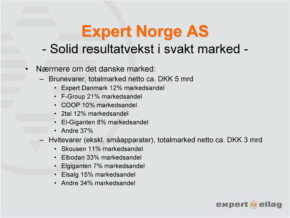 El-Giganten 8% markedsandel Andre 37% Hvitevarer (ekskl. småapparater), totalmarked netto ca.