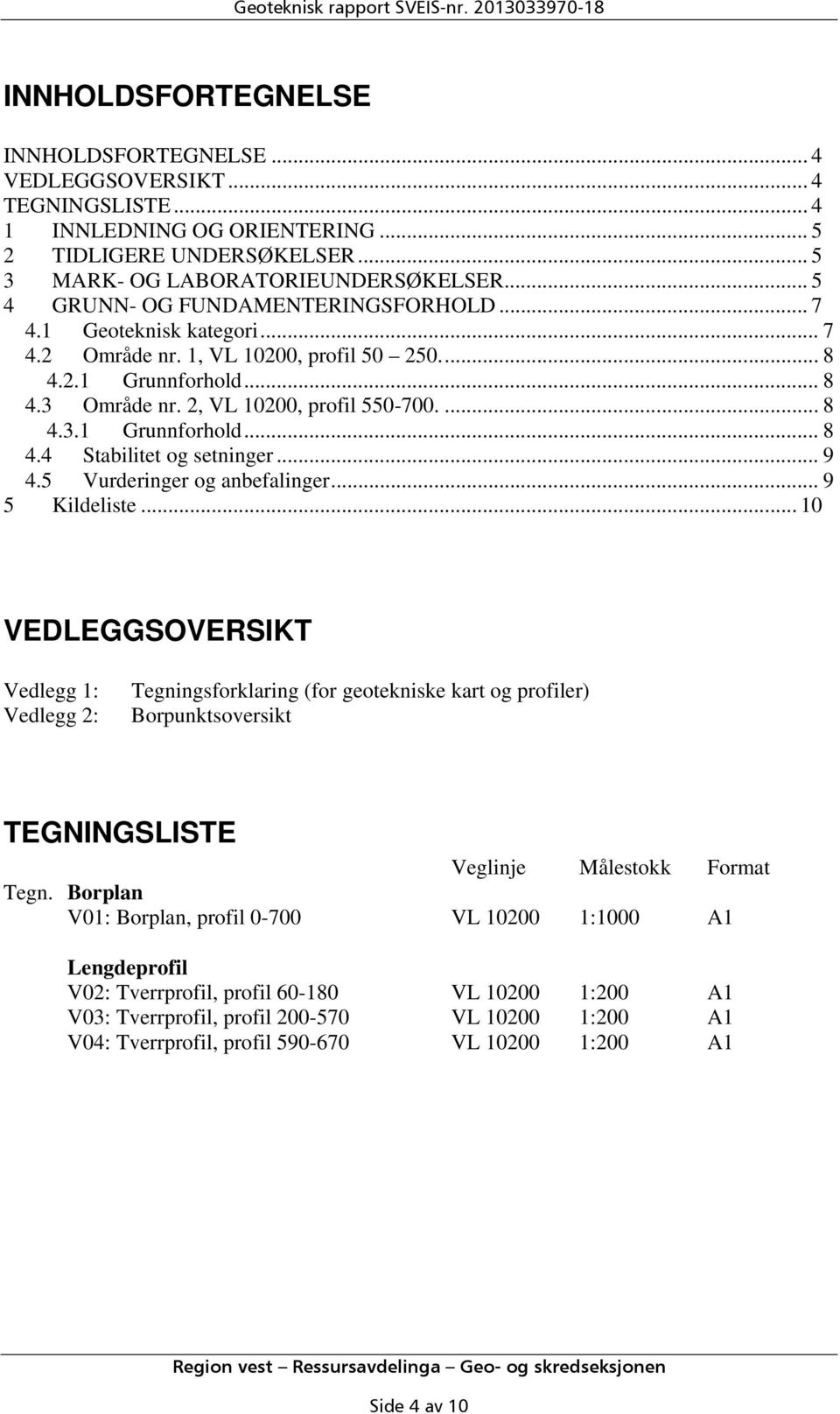 2, VL 10200, profil 550-700.... 8 4.3.1 Grunnforhold... 8 4.4 Stabilitet og setninger... 9 4.5 Vurderinger og anbefalinger... 9 5 Kildeliste.