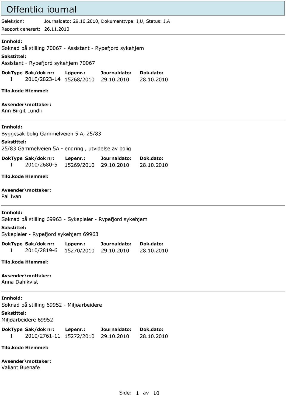 nnhold: Byggesak bolig Gammelveien 5 A, 25/83 25/83 Gammelveien 5A - endring, utvidelse av bolig 2010/2680-5 15269/2010 Pal van nnhold: Søknad på stilling