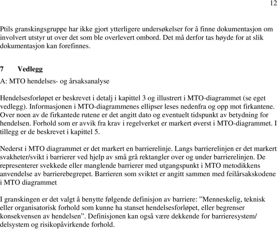 7 Vedlegg A: MTO hendelses- og årsaksanalyse Hendelsesforløpet er beskrevet i detalj i kapittel 3 og illustrert i MTO-diagrammet (se eget vedlegg).