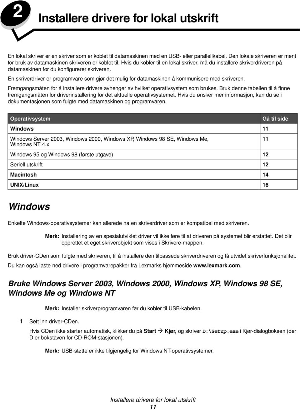 En skriverdriver er programvare som gjør det mulig for datamaskinen å kommunisere med skriveren. Fremgangsmåten for å installere drivere avhenger av hvilket operativsystem som brukes.