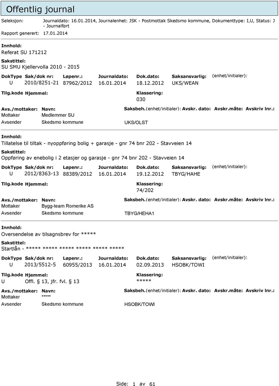 : Mottaker Medlemmer S KS/OLST Tillatelse til tiltak - nyoppføring bolig + garasje - gnr 74 bnr 202 - Stavveien 14 Oppføring av enebolig i 2 etasjer og garasje - gnr 74 bnr 202 - Stavveien 14