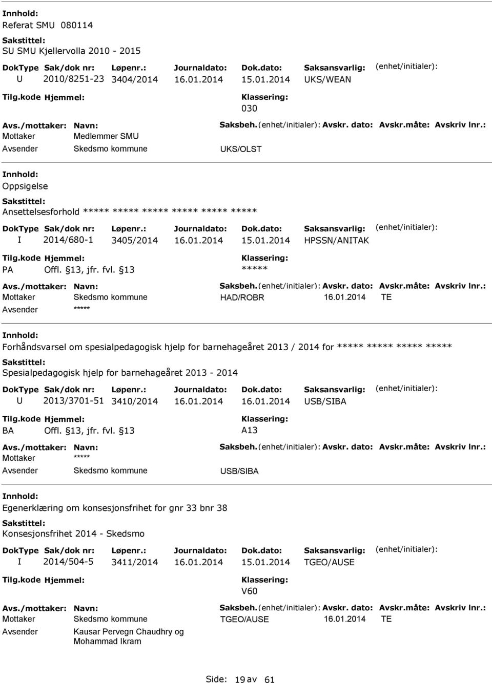 : Mottaker HD/ROBR TE Forhåndsvarsel om spesialpedagogisk hjelp for barnehageåret 2013 / 2014 for Spesialpedagogisk hjelp for barnehageåret 2013-2014 2013/3701-51 3410/2014 SB/SB B Offl. 13, jfr. fvl.