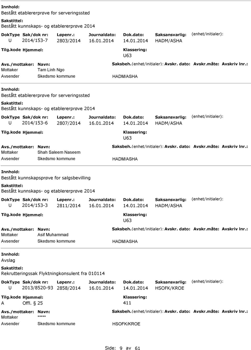 måte: vskriv lnr.: Mottaker Shah Saleem Naseem HDM/SH Bestått kunnskapsprøve for salgsbevilling Bestått kunnskaps- og etablererprøve 2014 2014/153-3 2811/2014 HDM/SH 63 vs./mottaker: Navn: Saksbeh.