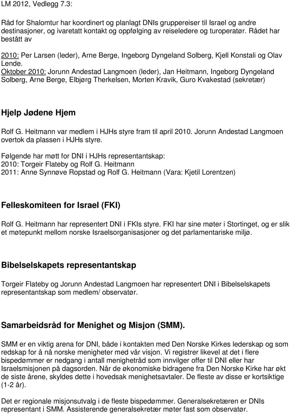 Oktober 2010: Jorunn Andestad Langmoen (leder), Jan Heitmann, Ingeborg Dyngeland Solberg, Arne Berge, Elbjørg Therkelsen, Morten Kravik, Guro Kvakestad (sekretær) Hjelp Jødene Hjem Rolf G.