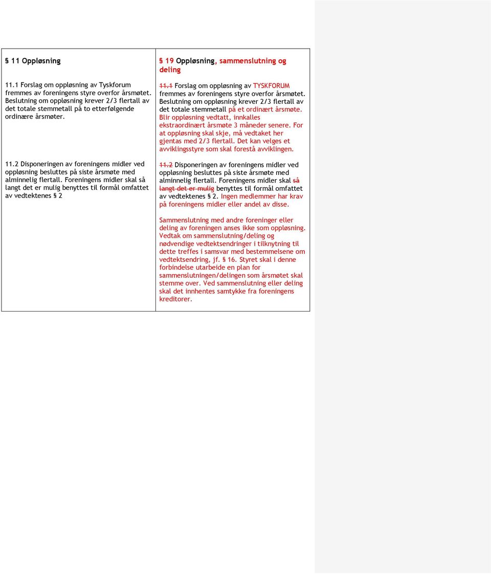 2 Disponeringen av foreningens midler ved oppløsning besluttes på siste årsmøte med alminnelig flertall.