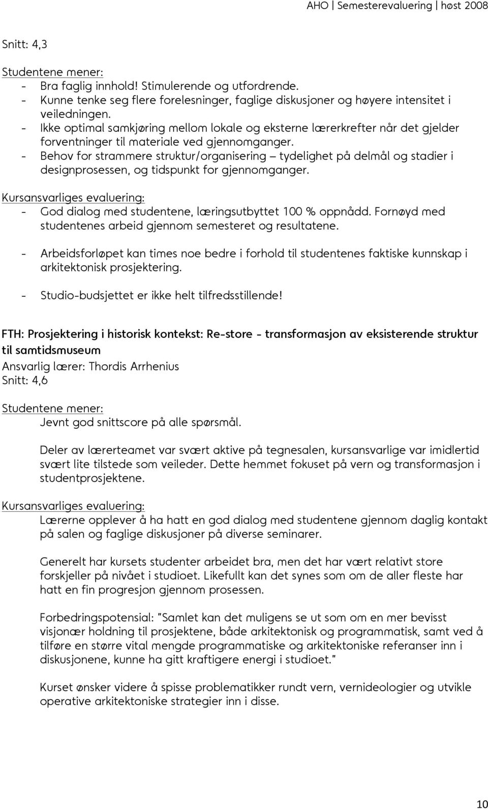 - Behov for strammere struktur/organisering tydelighet på delmål og stadier i designprosessen, og tidspunkt for gjennomganger. - God dialog med studentene, læringsutbyttet 100 % oppnådd.