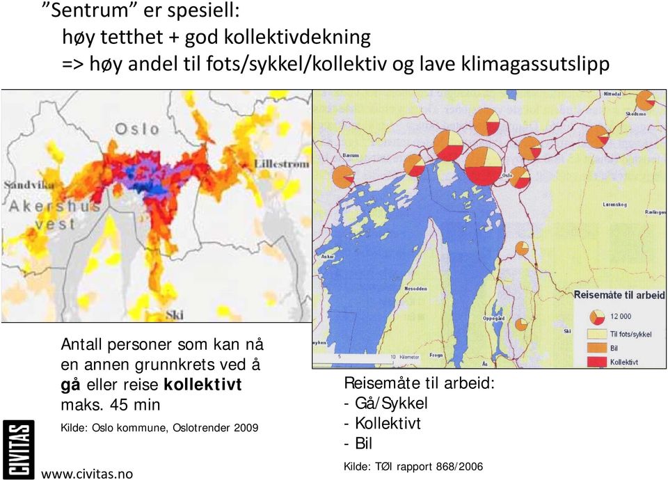 grunnkrets ved å gå eller reise kollektivt maks.