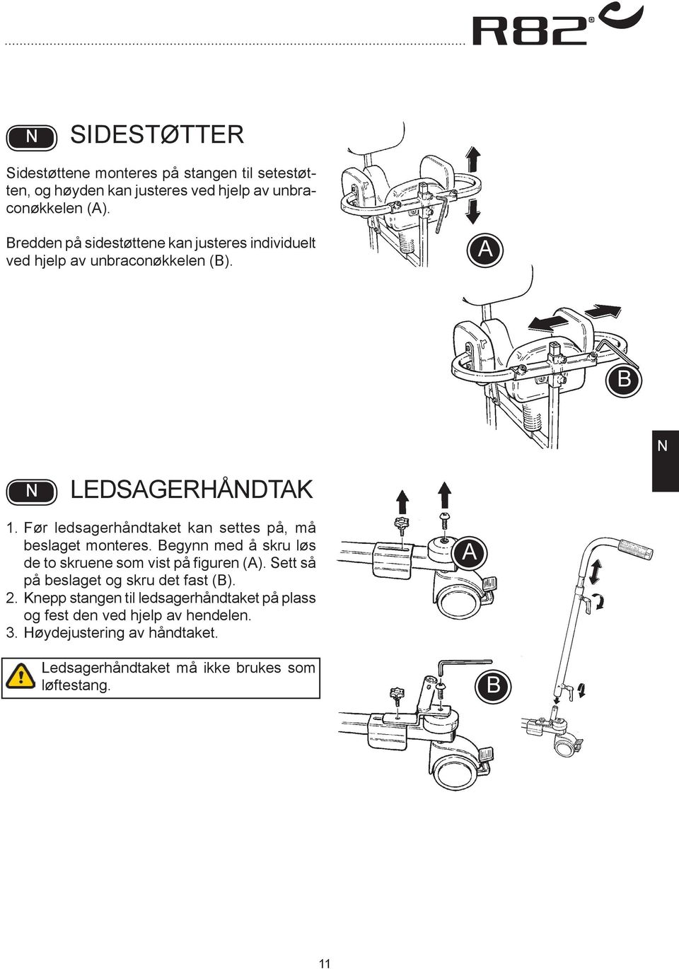 Før ledsagerhåndtaket kan settes på, må beslaget monteres. egynn med å skru løs de to skruene som vist på figuren ().