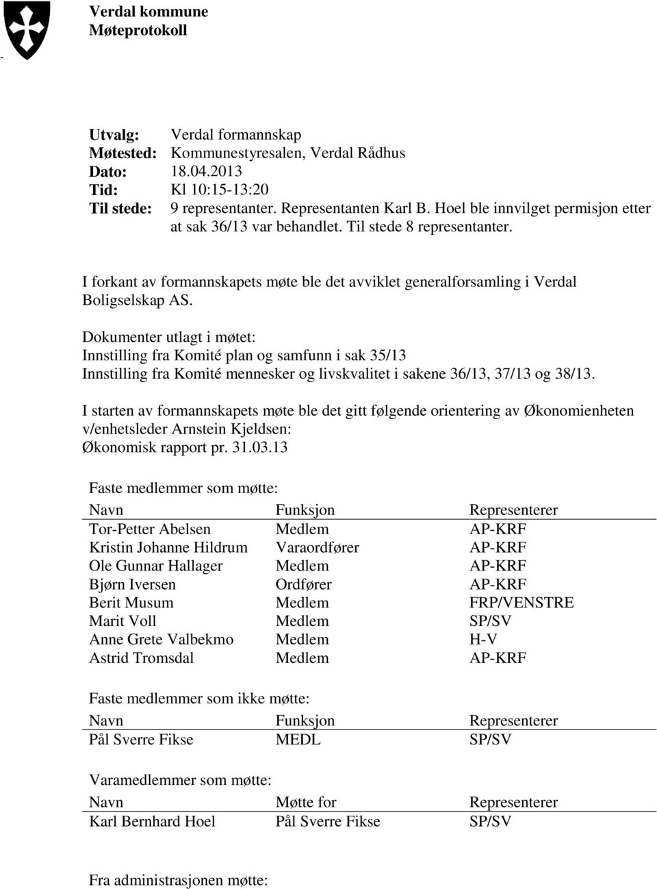 Dokumenter utlagt i møtet: Innstilling fra Komité plan og samfunn i sak 35/13 Innstilling fra Komité mennesker og livskvalitet i sakene 36/13, 37/13 og 38/13.