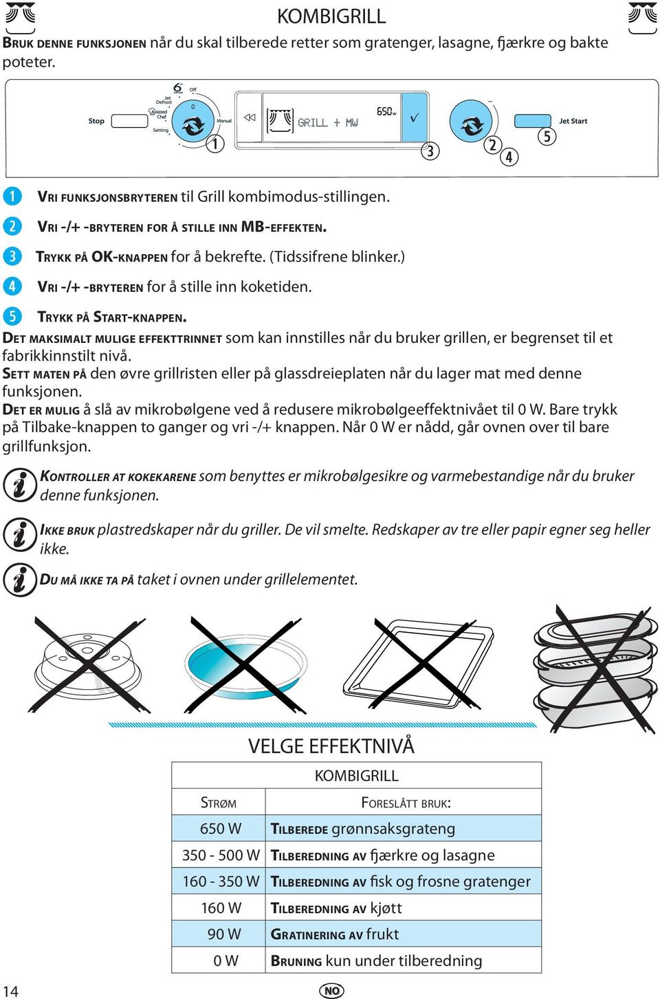 DET MAKSIMALT MULIGE EFFEKTTRINNET som kan innstills nå du buk gilln, bgnst til t fabikkinnstilt nivå. SETT MATEN PÅ dn øv gillistn ll på glassdiplatn nå du lag mat md dnn funksjonn.