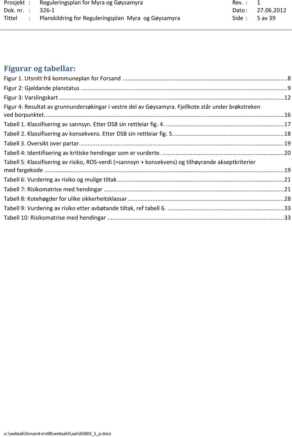 Etter DSB sin rettleiar fig. 4....17 Tabell 2. Klassifisering av konsekvens. Etter DSB sin rettleiar fig. 5...18 Tabell 3. Oversikt over partar.