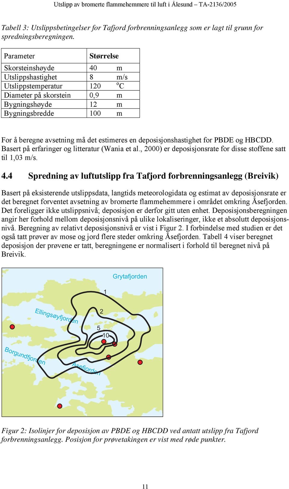 estimeres en deposisjonshastighet for PBDE og HBCDD. Basert på erfaringer og litteratur (Wania et al., 2000) er deposisjonsrate for disse stoffene satt til 1,03 m/s. 4.