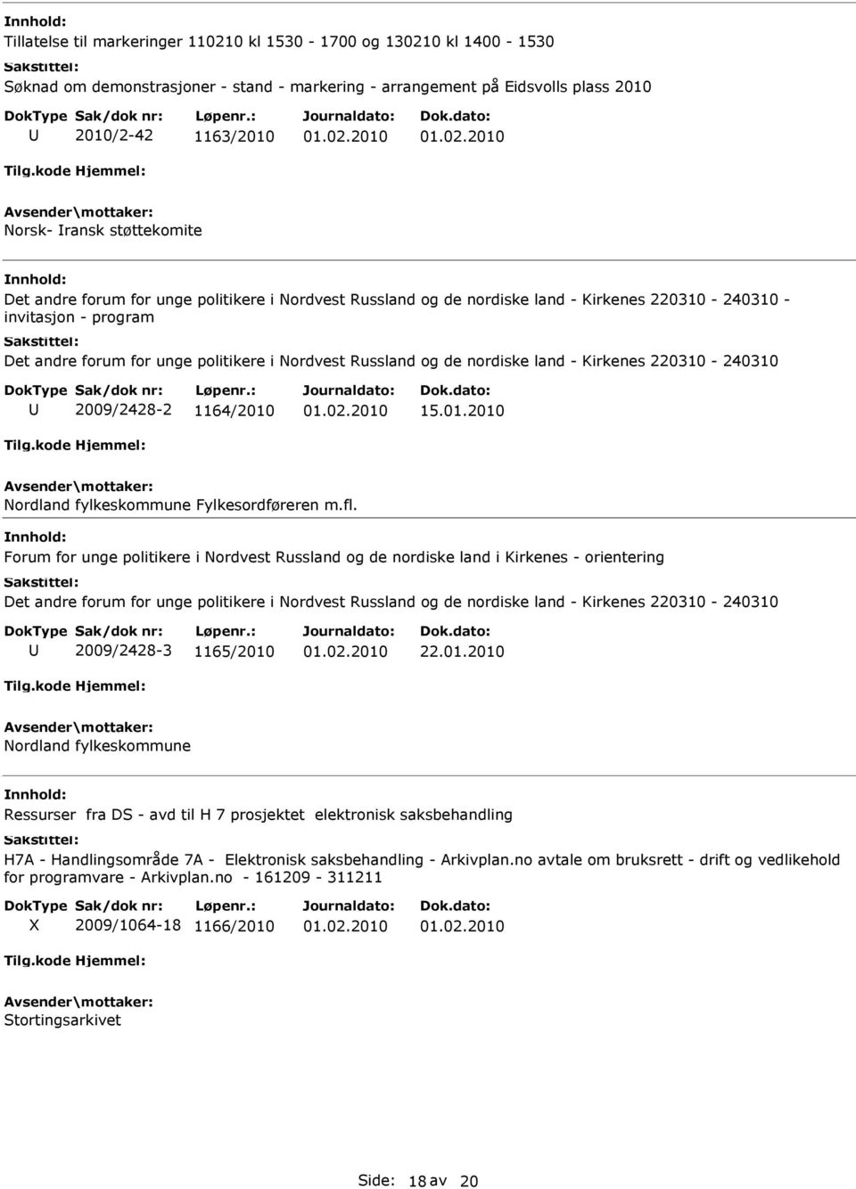 - Kirkenes 220310-240310 2009/2428-2 1164/2010 15.01.2010 Nordland fylkeskommune Fylkesordføreren m.fl.