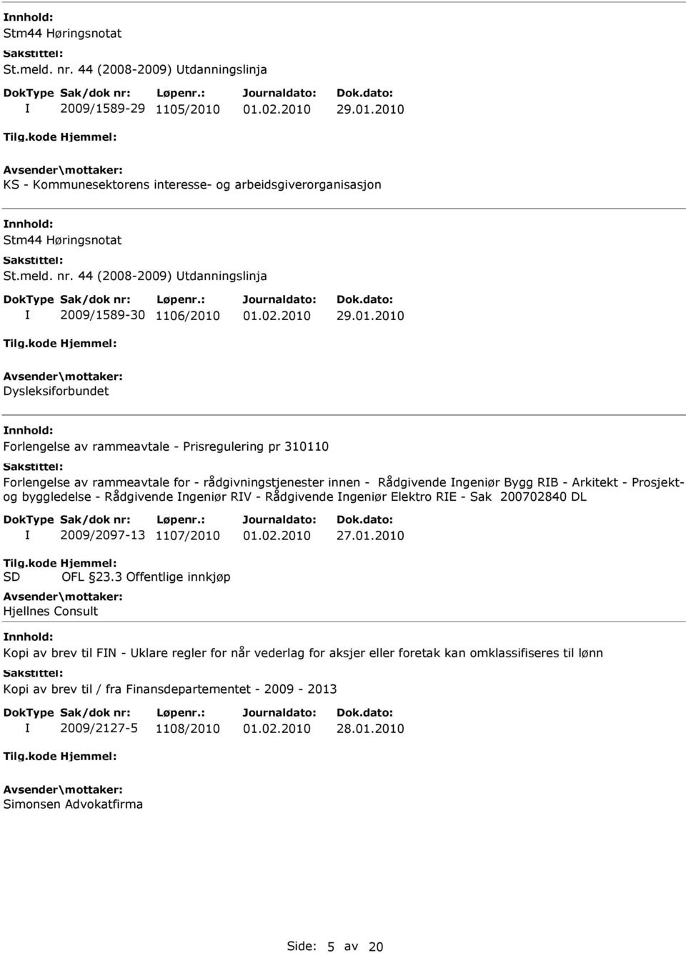 av rammeavtale - Prisregulering pr 310110 Forlengelse av rammeavtale for - rådgivningstjenester innen - Rådgivende ngeniør Bygg RB - Arkitekt - Prosjektog byggledelse - Rådgivende ngeniør RV -