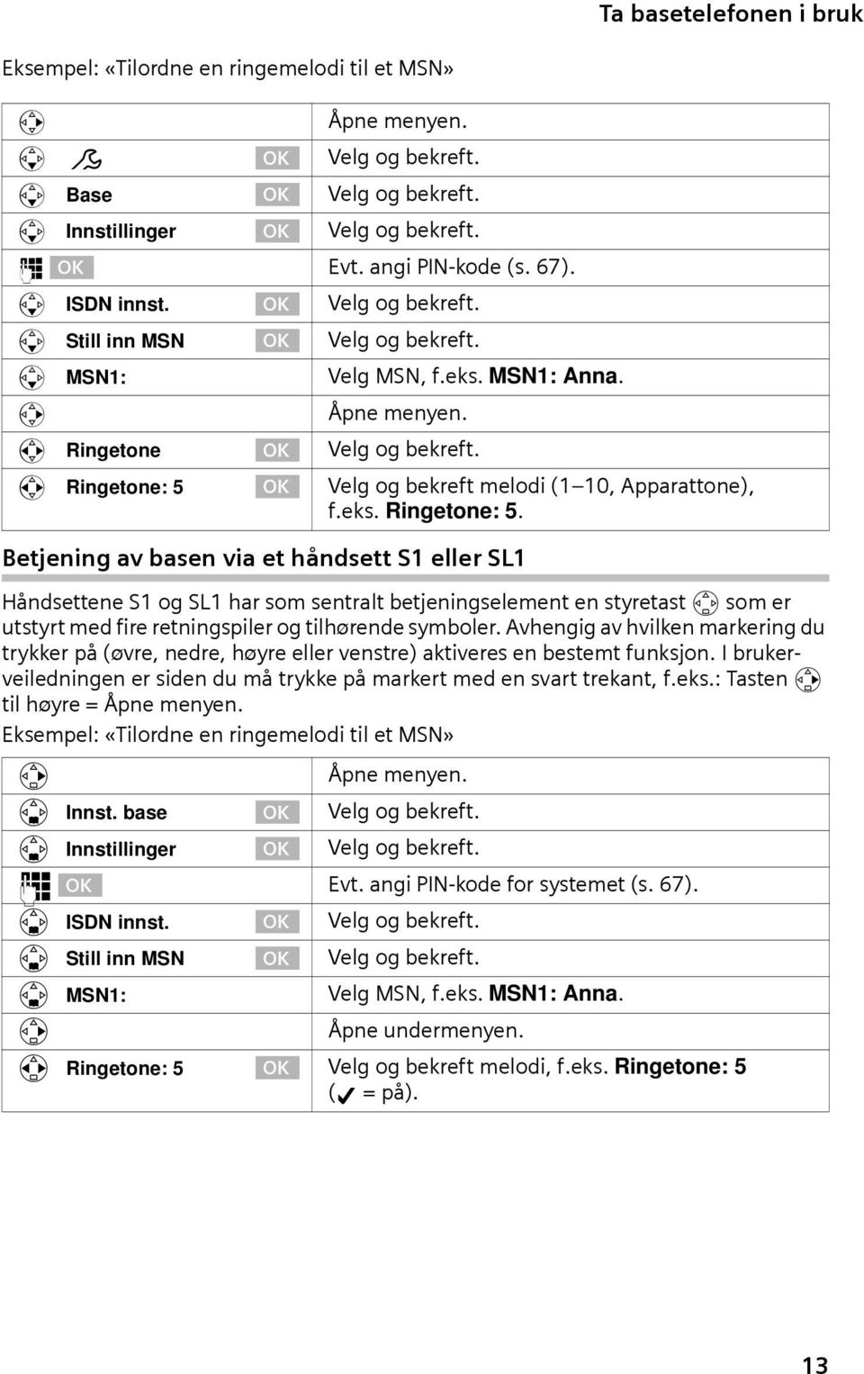 Velg og bekreft melod (1 10, Apparattone), f.eks. Rngetone: 5.