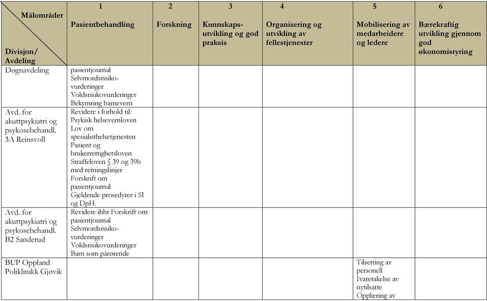 B Sanderud BUP Oppland Poliklinikk Gjøvik pasientjournal Selvmordsrisikovurderinger Voldsrisikovurderinger Bekymring barnevern Revidere i forhold til: