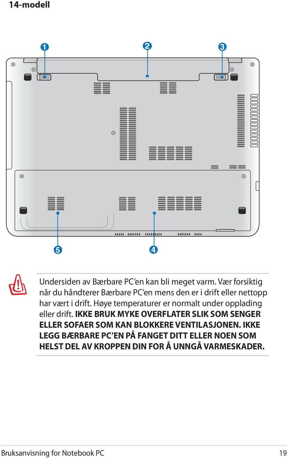 Høye temperaturer er normalt under opplading eller drift.