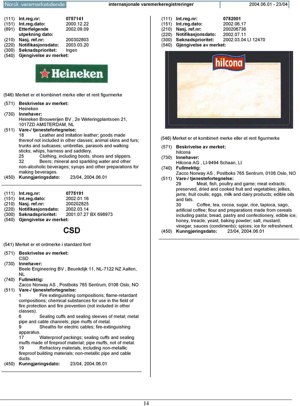 03.04 LI 12470 Heineken Heineken Brouwerijen BV, 2e Weteringplantsoen 21, 1017ZD AMSTERDAM, NL 18 Leather and imitation leather; goods made thereof not included in other classes; animal skins and