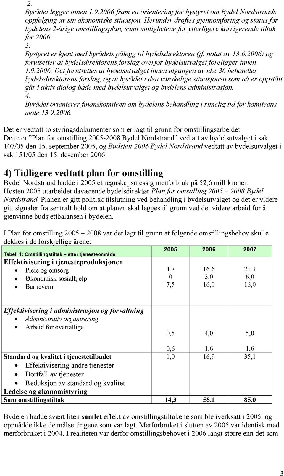 Bystyret er kjent med byrådets pålegg til bydelsdirektøren (jf. notat av 13.6.2006)