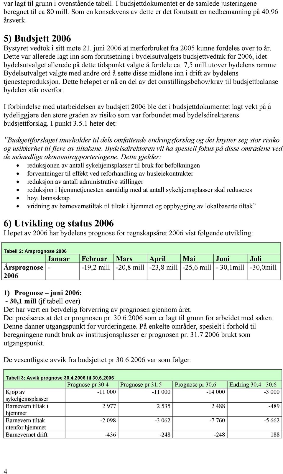 Dette var allerede lagt inn som forutsetning i bydelsutvalgets budsjettvedtak for 2006, idet bydelsutvalget allerede på dette tidspunkt valgte å fordele ca. 7,5 mill utover bydelens ramme.