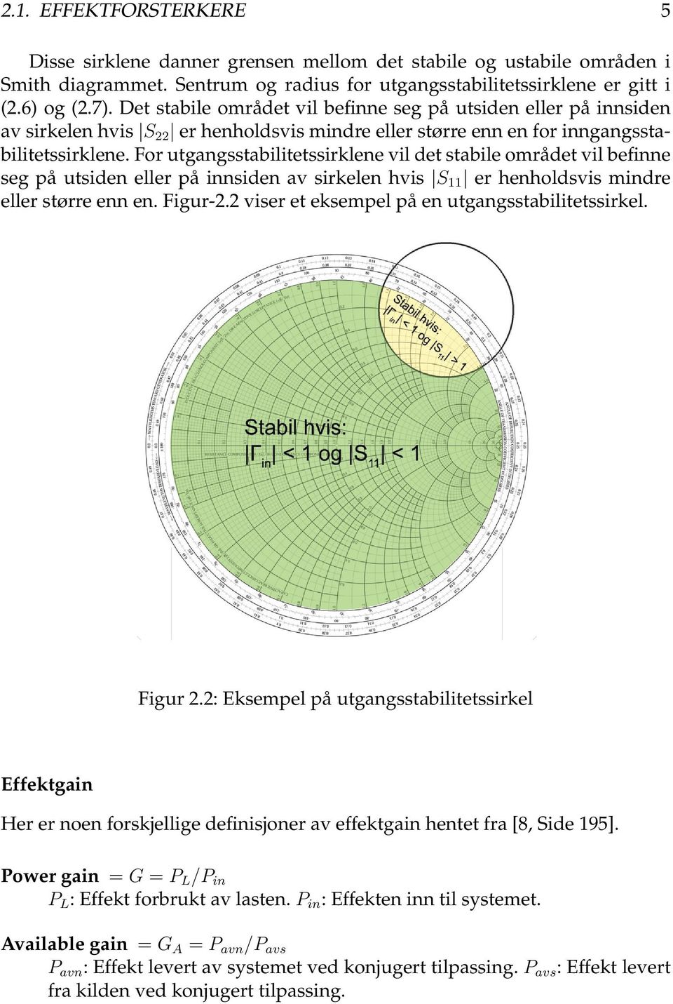 For utgangsstabilitetssirklene vil det stabile området vil befinne seg på utsiden eller på innsiden av sirkelen hvis S11 er henholdsvis mindre eller større enn en. Figur-2.