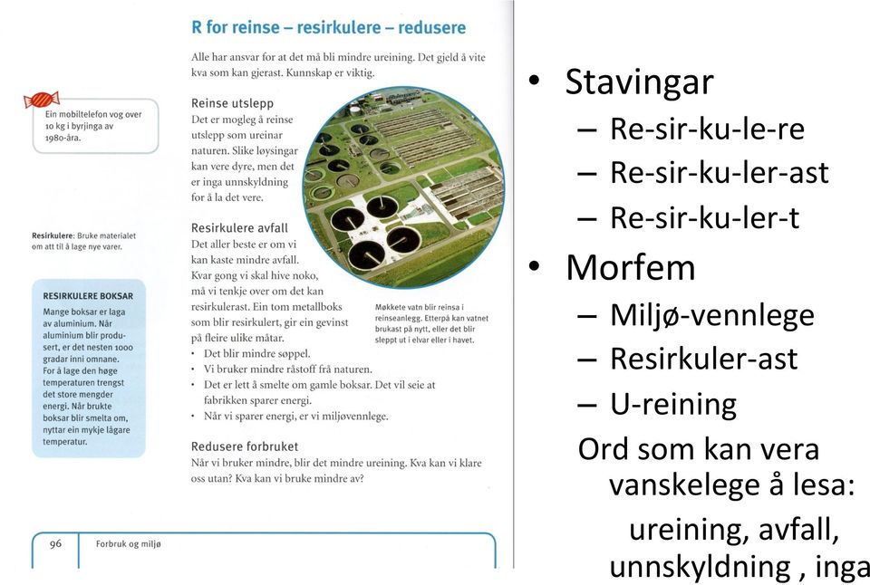 Resirkuler- ast U- reining Ord som kan vera