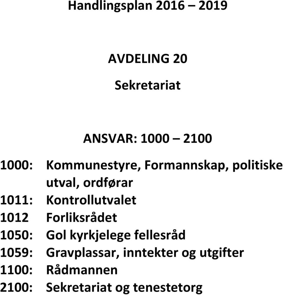 Kontrollutvalet 1012 Forliksrådet 1050: Gol kyrkjelege fellesråd 1059: