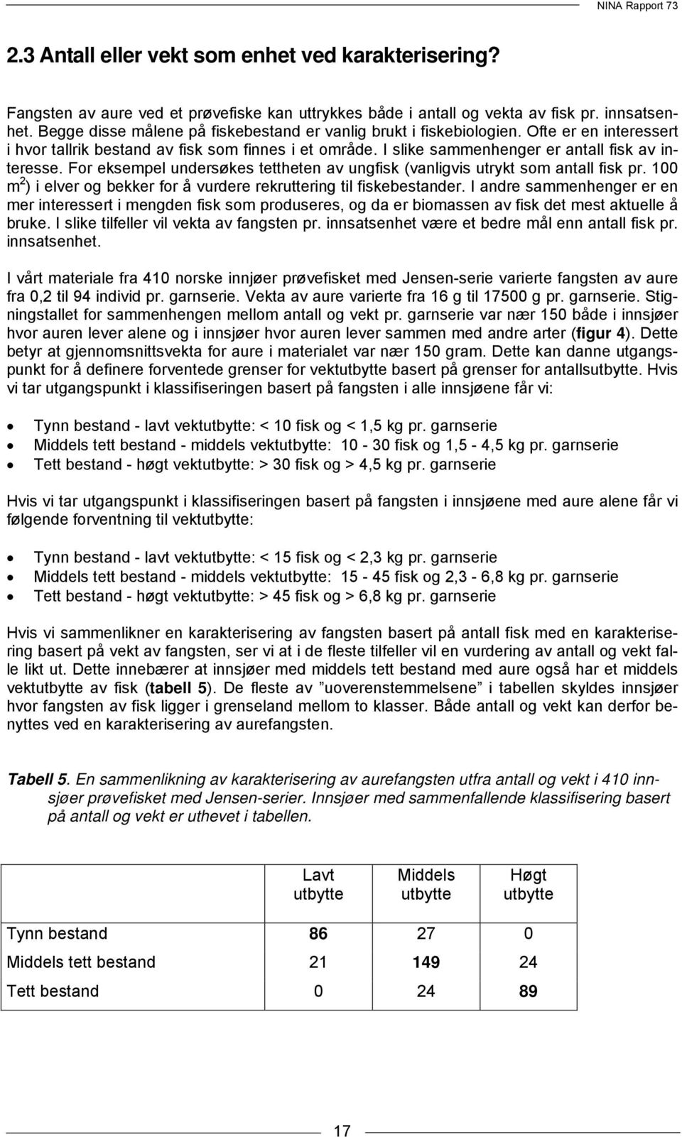 For eksempel undersøkes tettheten av ungfisk (vanligvis utrykt som antall fisk pr. 100 m 2 ) i elver og bekker for å vurdere rekruttering til fiskebestander.