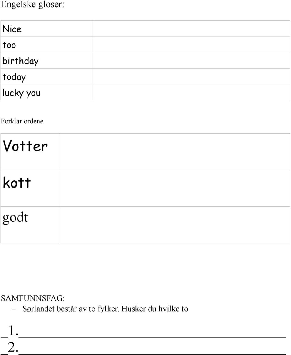 kott godt SAMFUNNSFAG: Sørlandet