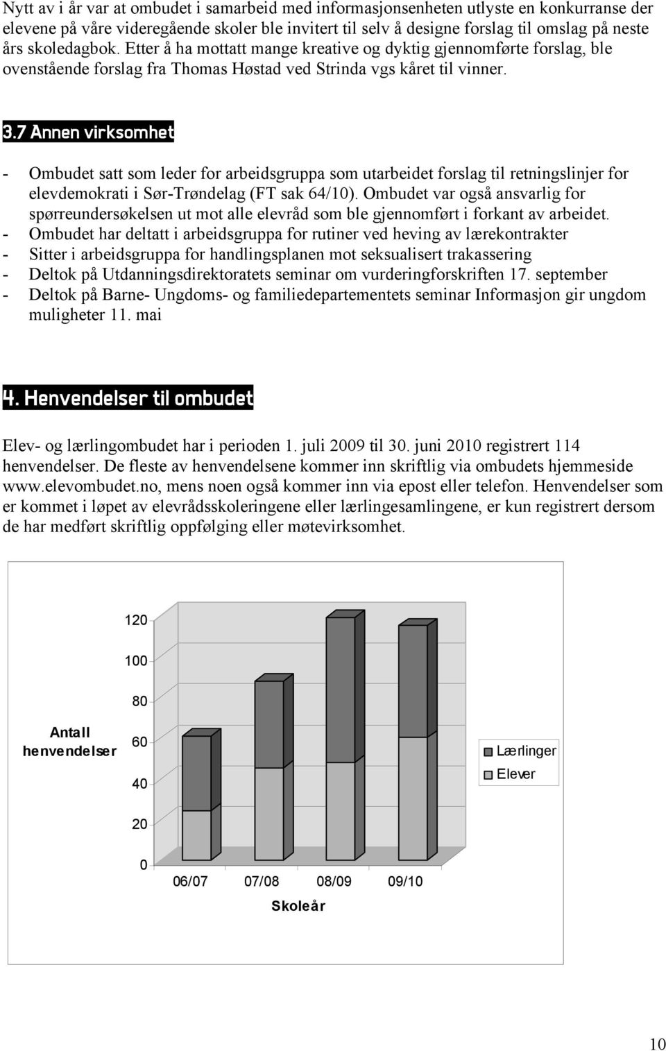 7 Annen virksomhet - Ombudet satt som leder for arbeidsgruppa som utarbeidet forslag til retningslinjer for elevdemokrati i Sør-Trøndelag (FT sak 64/10).