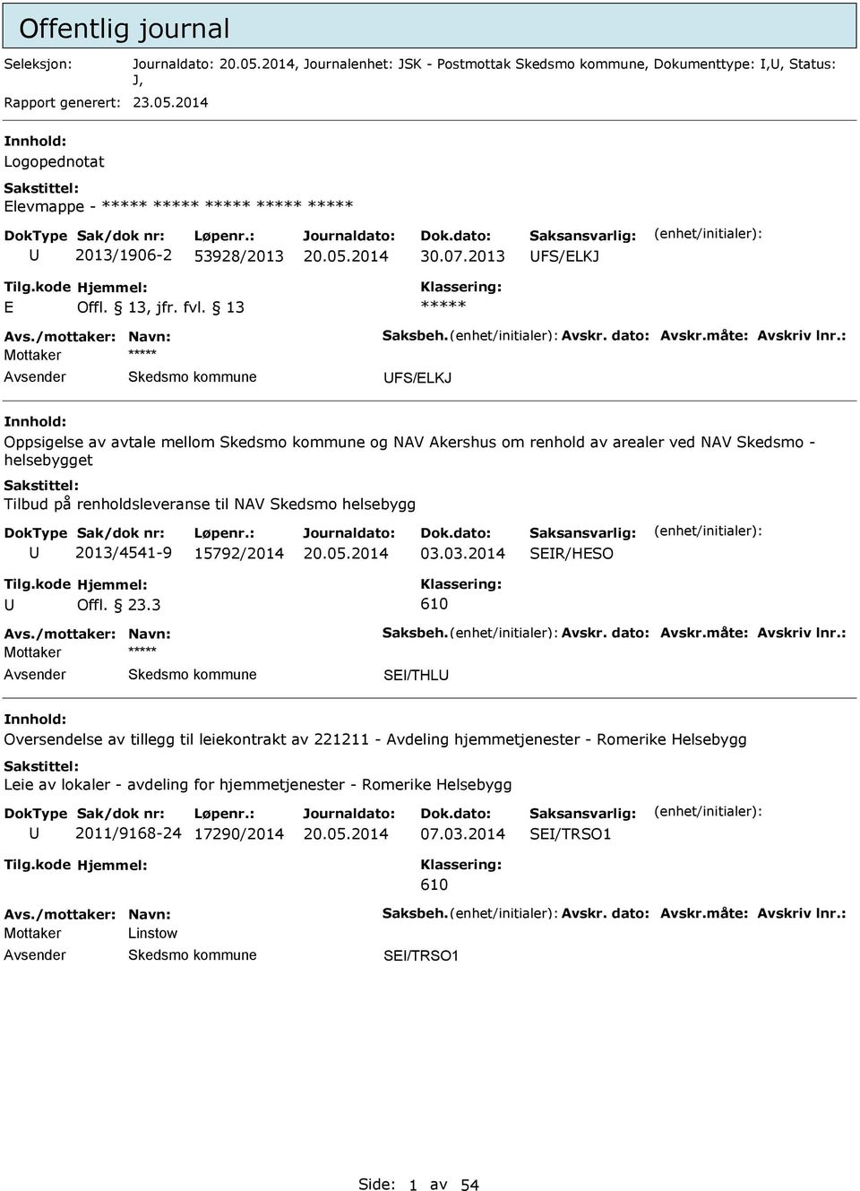 : Mottaker FS/LKJ nnhold: Oppsigelse av avtale mellom og NV kershus om renhold av arealer ved NV Skedsmo - helsebygget Tilbud på renholdsleveranse til NV Skedsmo helsebygg 2013/4541-9 15792/2014 03.