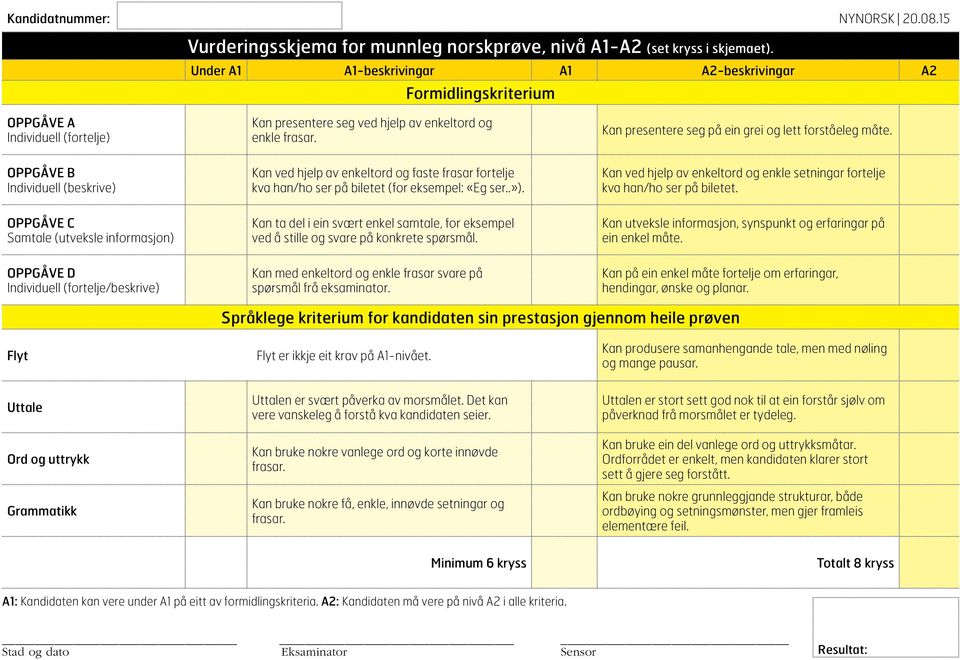 forståeleg måte. OPPGÅVE B Individuell (beskrive) Kan ved hjelp av enkeltord og faste frasar fortelje kva han/ho ser på biletet (for eksempel: «Eg ser..»).