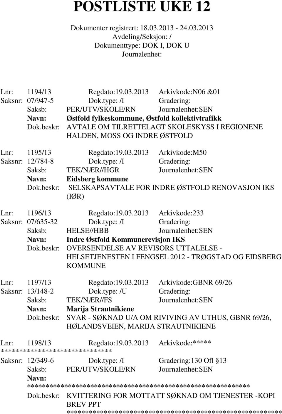 beskr: Eidsberg kommune SELSKAPSAVTALE FOR INDRE ØSTFOLD RENOVASJON IKS (IØR) Lnr: 1196/13 Regdato:19.03.2013 Arkivkode:233 Saksnr: 07/635-32 Dok.