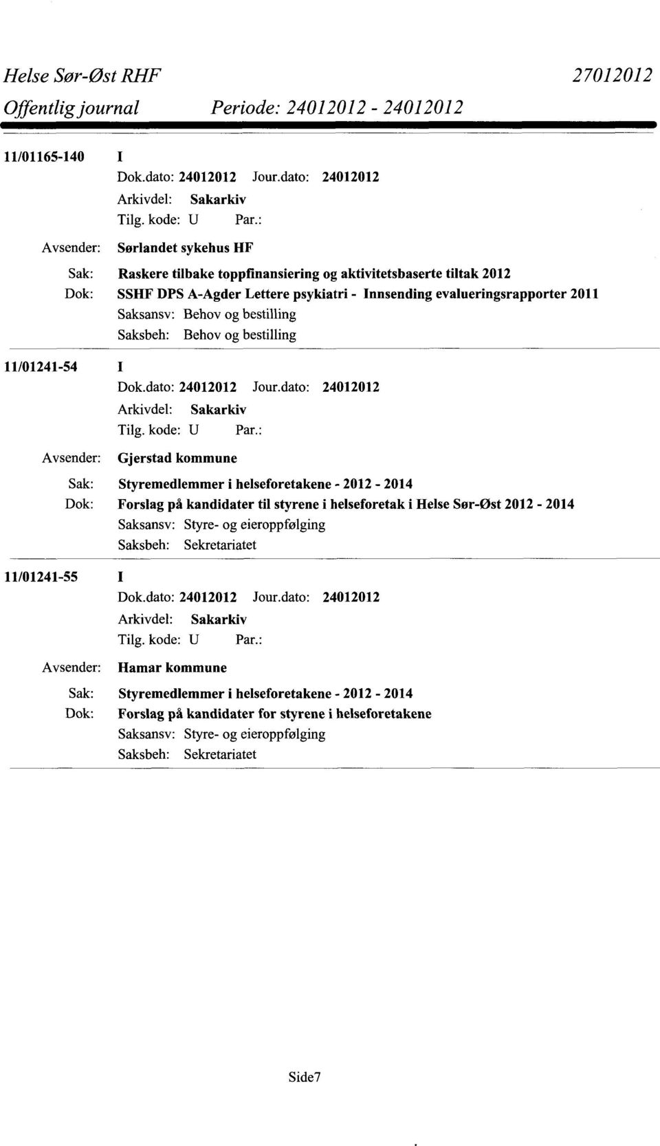 Styremedlemmer i helseforetakene - 2012-2014 Forslag på kandidater til styrene i helseforetak i Helse Sør-Øst 2012-2014 Saksansv: Styre- og eieroppfølging