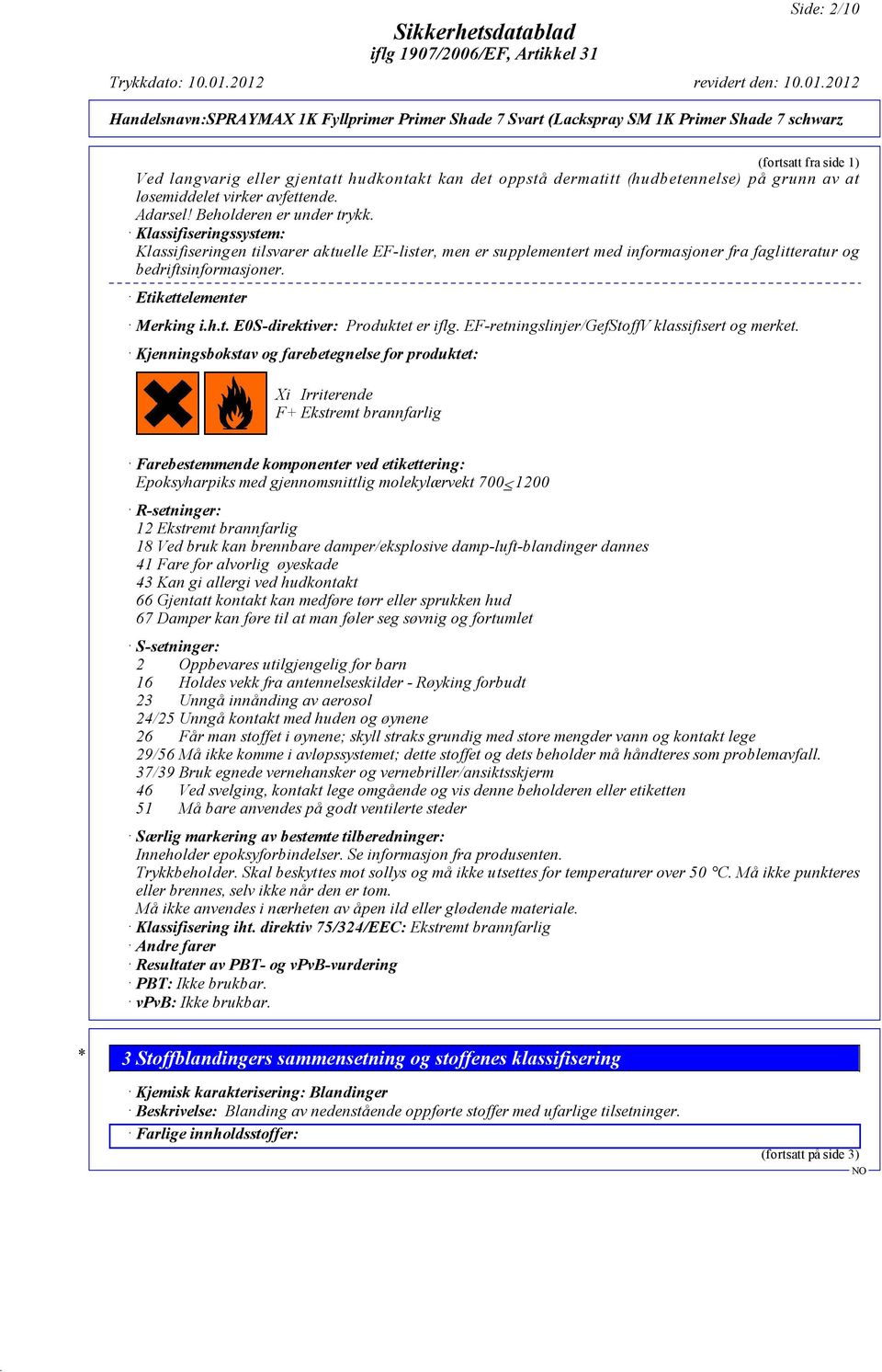 EF-retningslinjer/GefStoffV klassifisert og merket.