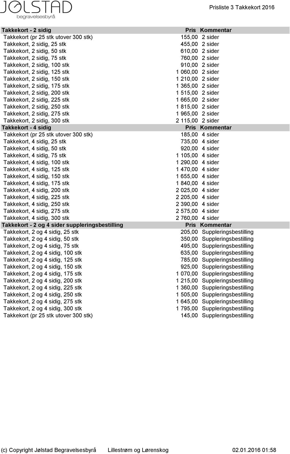 sidig, 300 stk Takkekort - 4 sidig Takkekort (pr 25 stk utover 300 stk) Takkekort, 4 sidig, 25 stk Takkekort, 4 sidig, 50 stk Takkekort, 4 sidig, 75 stk Takkekort, 4 sidig, 100 stk Takkekort, 4