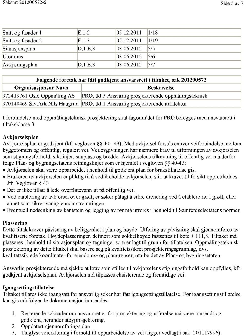 3 Ansvarlig prosjekterende oppmålingsteknisk 970148469 Siv.Ark Nils Haugrud PRO, tkl.