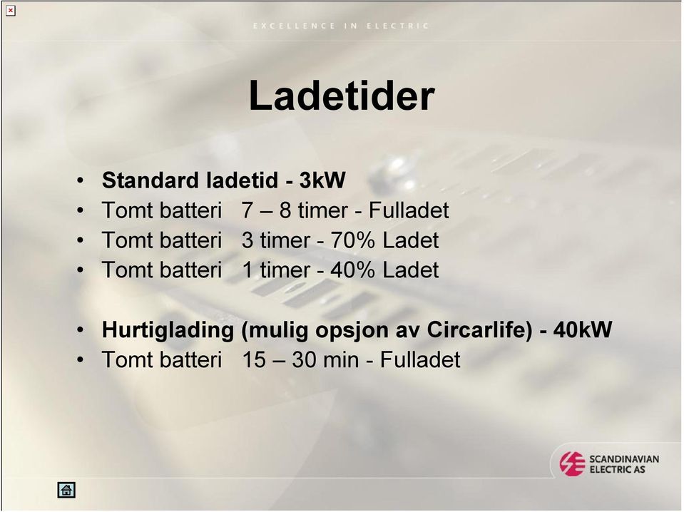 batteri 1 timer -40% Ladet Hurtiglading (mulig