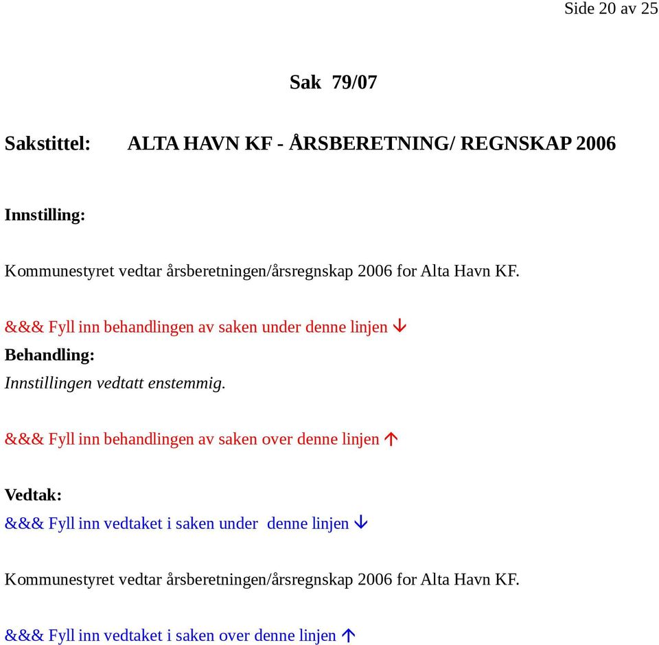 årsberetningen/årsregnskap 2006 for Alta Havn KF.
