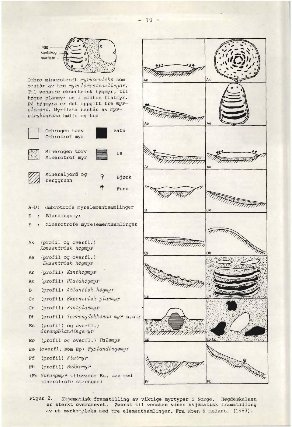 dibrotrofe myrelementsamlinger E : Blandingsmyr F : Ciinerotrofe myr c lementsamlinger Ak (profil og over l. ) Konsentrisk h@gmyr Ae (prof il og over fl.