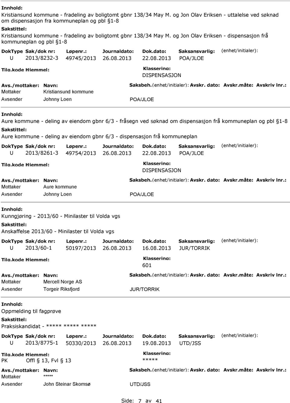 Kristiansund kommune Johnny Loen POA/JLOE Aure kommune - deling av eiendom gbnr 6/3 - fråsegn ved søknad om dispensasjon frå kommuneplan og pbl 1-8 Aure kommune - deling av eiendom gbnr 6/3 -